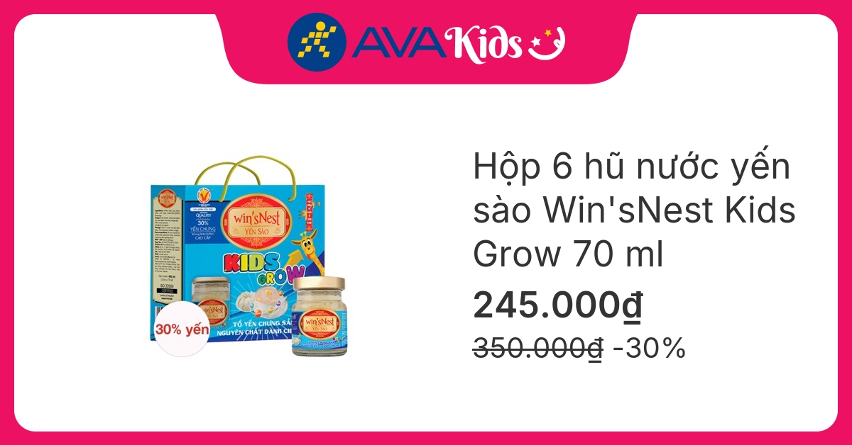 Hộp 6 hũ nước yến sào Win'sNest Kids Grow 70 ml (từ 1 tuổi)