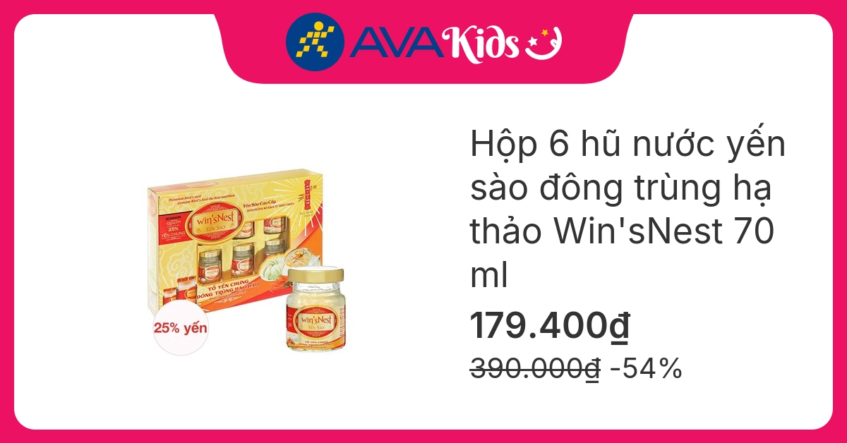 Hộp 6 hũ nước yến sào đông trùng hạ thảo Win'sNest 70 ml (từ 12 tuổi)
