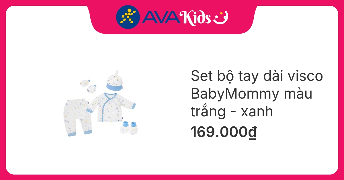 Set bộ tay dài cài chéo BabyMommy màu trắng – xanh hover