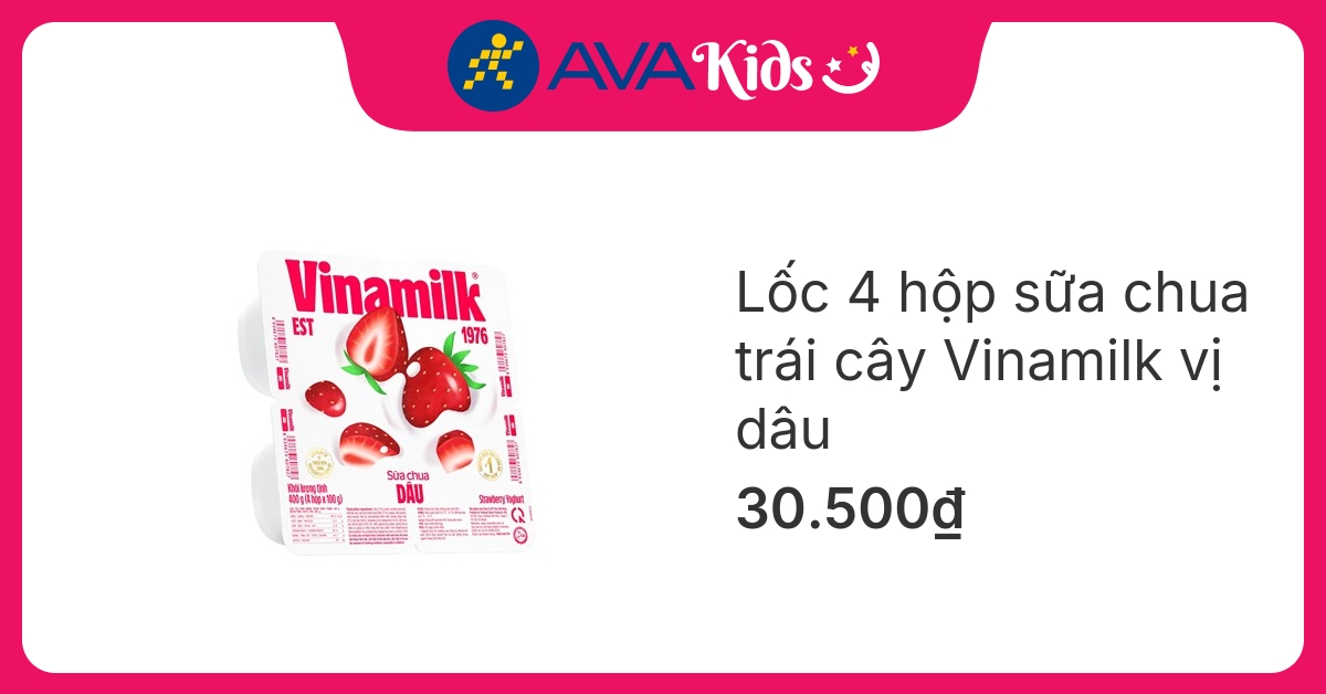 Lốc 4 hộp sữa chua trái cây Vinamilk vị dâu 100g (từ 1 tuổi)