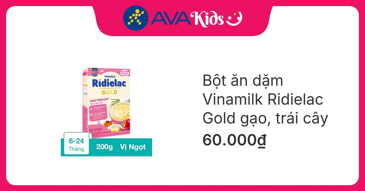 Bột ăn dặm Vinamilk Ridielac Gold gạo, trái cây hộp 200g (6 - 24 tháng)