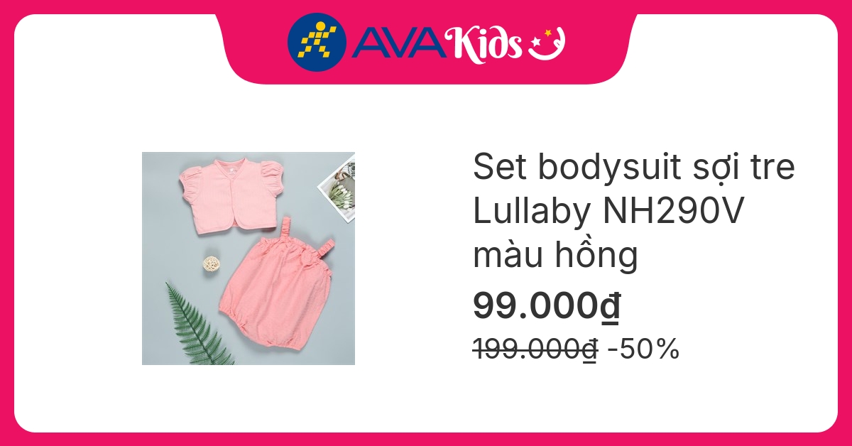 Set bodysuit bé gái Lullaby NH290V màu hồng