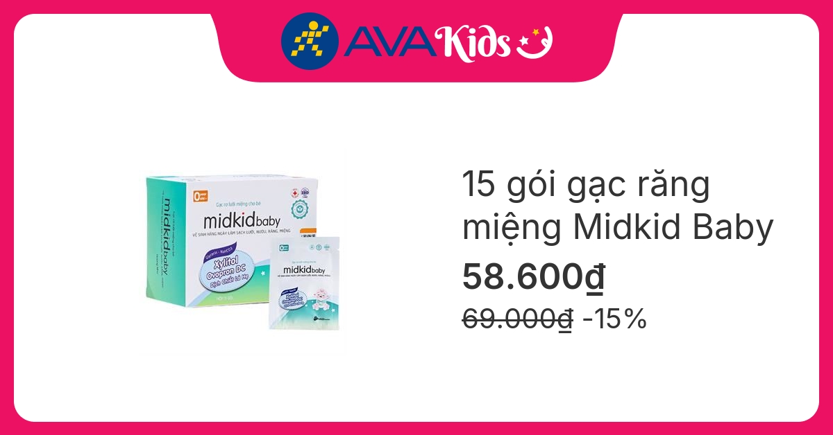 Gạc răng miệng Midkid Baby hộp 15 gói (từ 0 tháng)