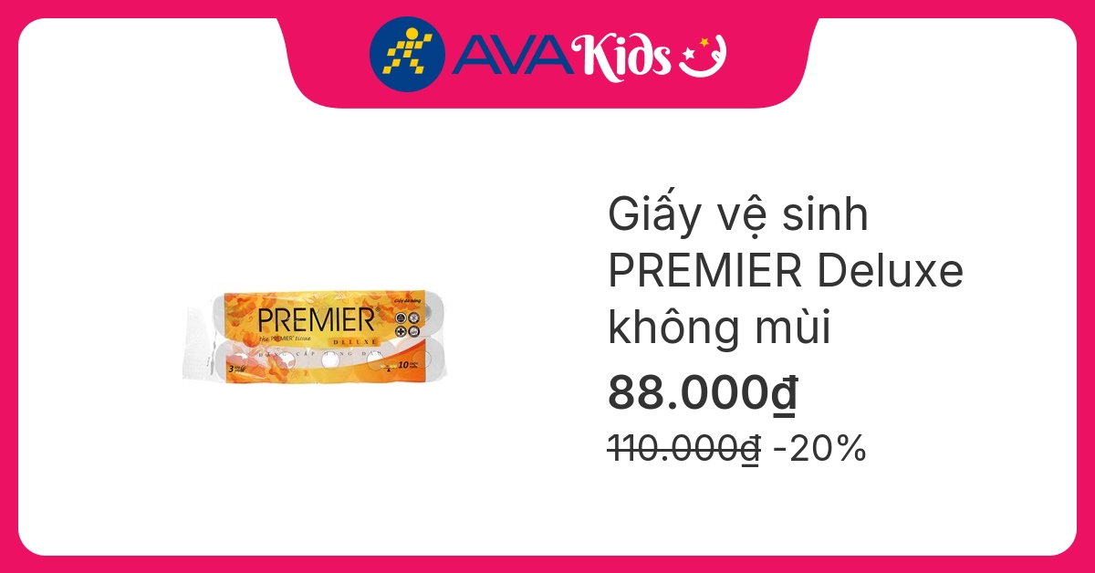 Lốc 10 cuộn giấy vệ sinh PREMIER Deluxe không mùi 3 lớp