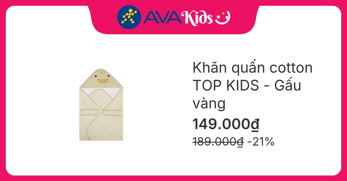 Khăn quấn cotton TOP KIDS 90x90 cm - Gấu vàng