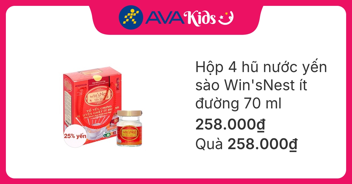 Hộp 4 hũ nước yến sào Win'sNest ít đường 70 ml (từ 3 tuổi)