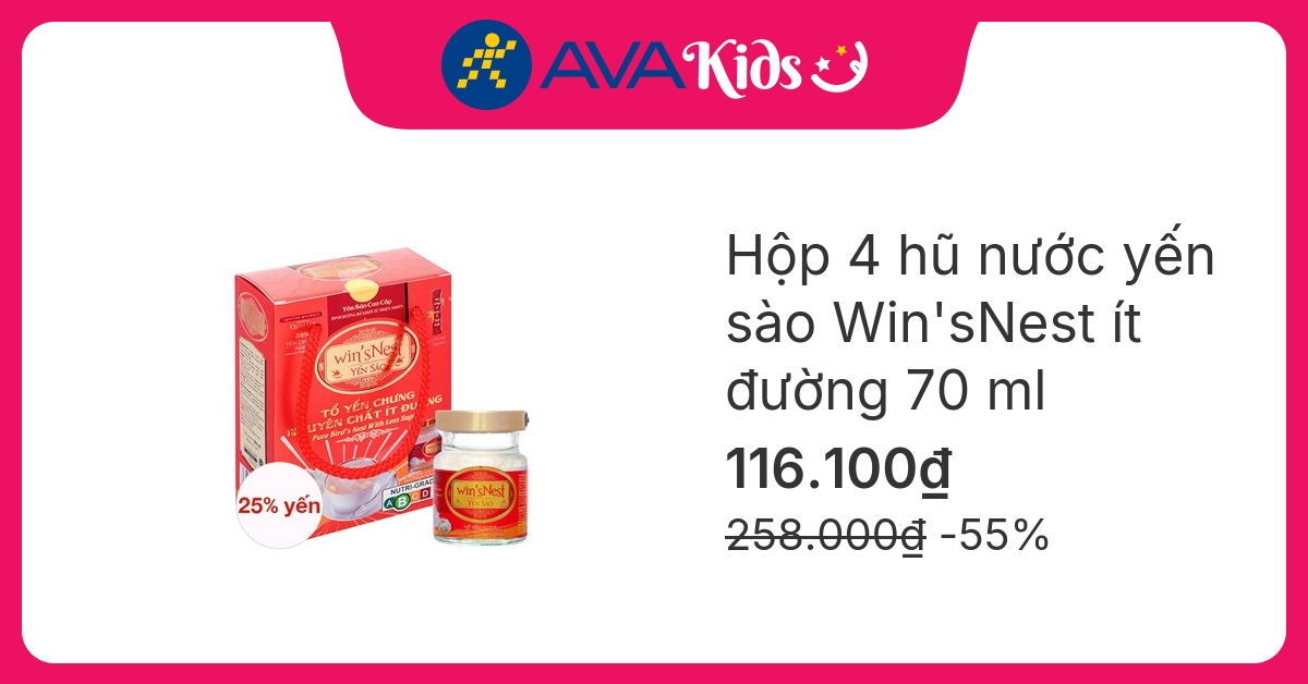 Hộp 4 hũ nước yến sào Win'sNest ít đường 70 ml (từ 3 tuổi)