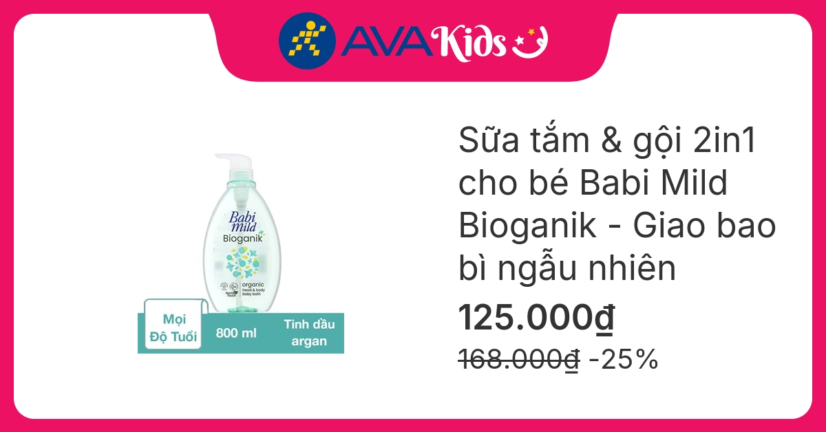 Sữa tắm & gội 2in1 cho bé Babi Mild Bioganik 800 ml (mọi độ tuổi) - Giao bao bì ngẫu nhiên