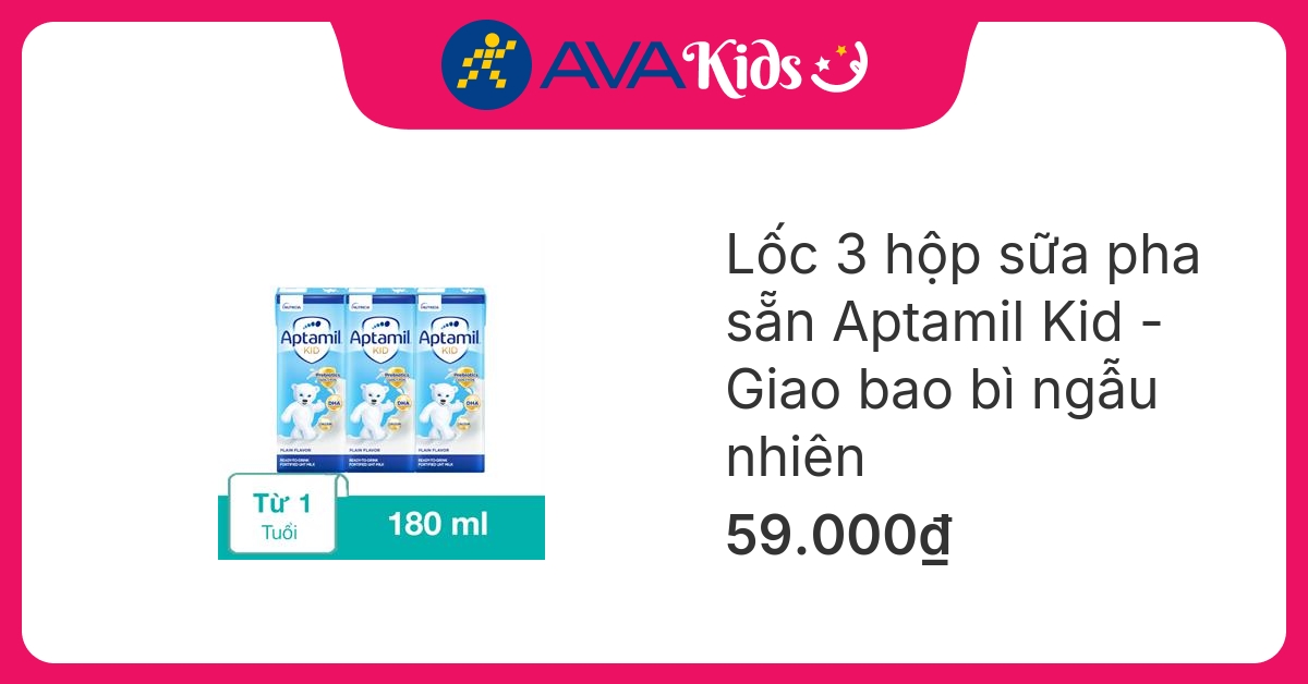 Lốc 3 hộp sữa pha sẵn Aptamil Kid 180 ml (từ 1 tuổi) - Giao bao bì ngẫu nhiên
