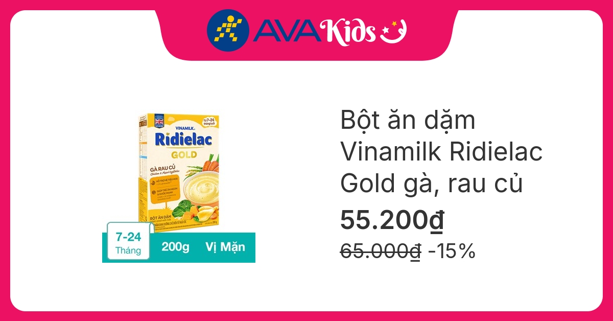Bột ăn dặm Vinamilk Ridielac Gold gà, rau củ hộp 200g (7 - 24 tháng)