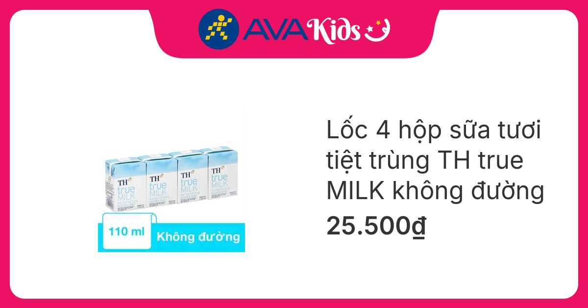 Lốc 4 hộp sữa tươi tiệt trùng TH true MILK không đường 110 ml (từ 1 tuổi)