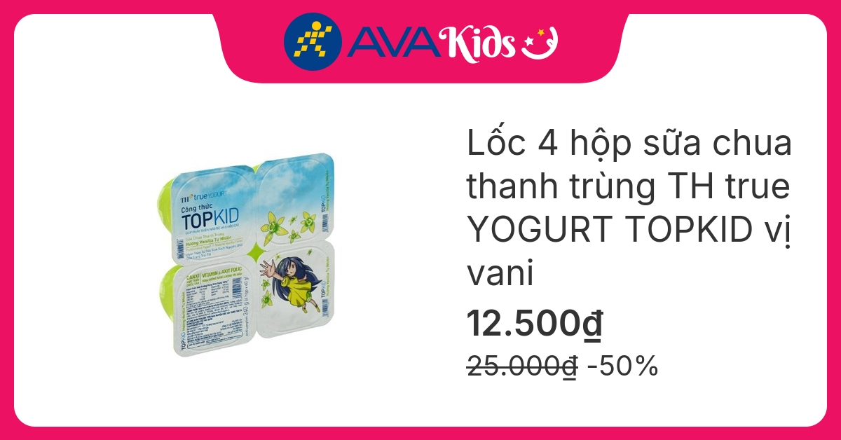 Lốc 4 hộp sữa chua thanh trùng TH true YOGURT TOPKID vị vani 60g (từ 1 tuổi)