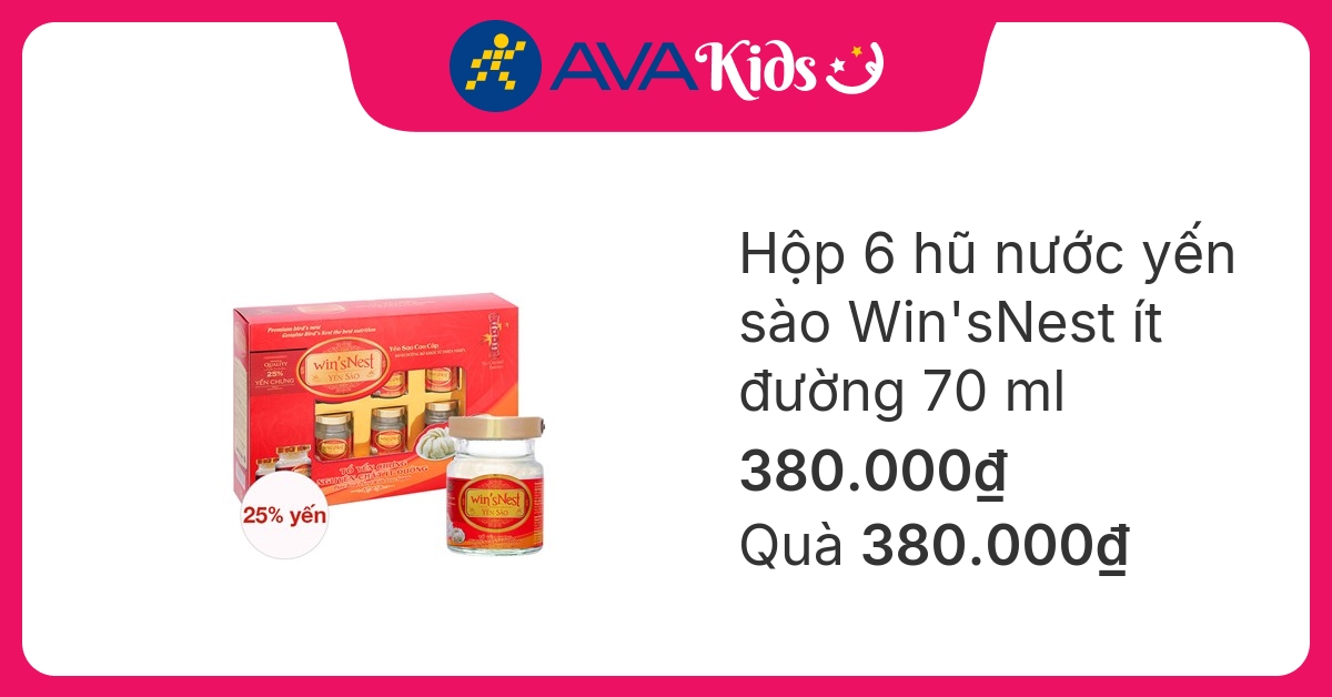 Hộp 6 hũ nước yến sào Win'sNest ít đường 70 ml (từ 3 tuổi)