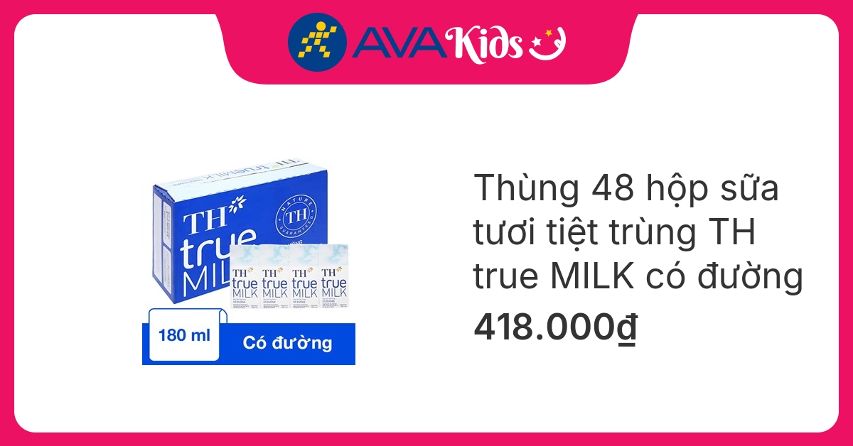 Thùng 48 hộp sữa tươi tiệt trùng TH true MILK có đường 180 ml (từ 1 tuổi)