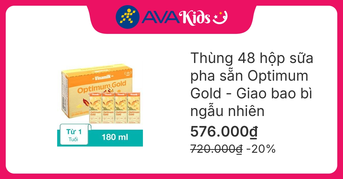 Thùng 48 hộp sữa pha sẵn Optimum Gold 180 ml (từ 1 tuổi) - Giao bao bì ngẫu nhiên