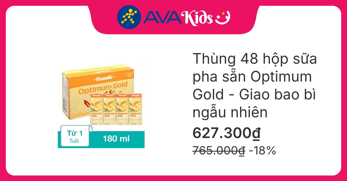 Thùng 48 hộp sữa pha sẵn Optimum Gold 180 ml (từ 1 tuổi) - Giao bao bì ngẫu nhiên