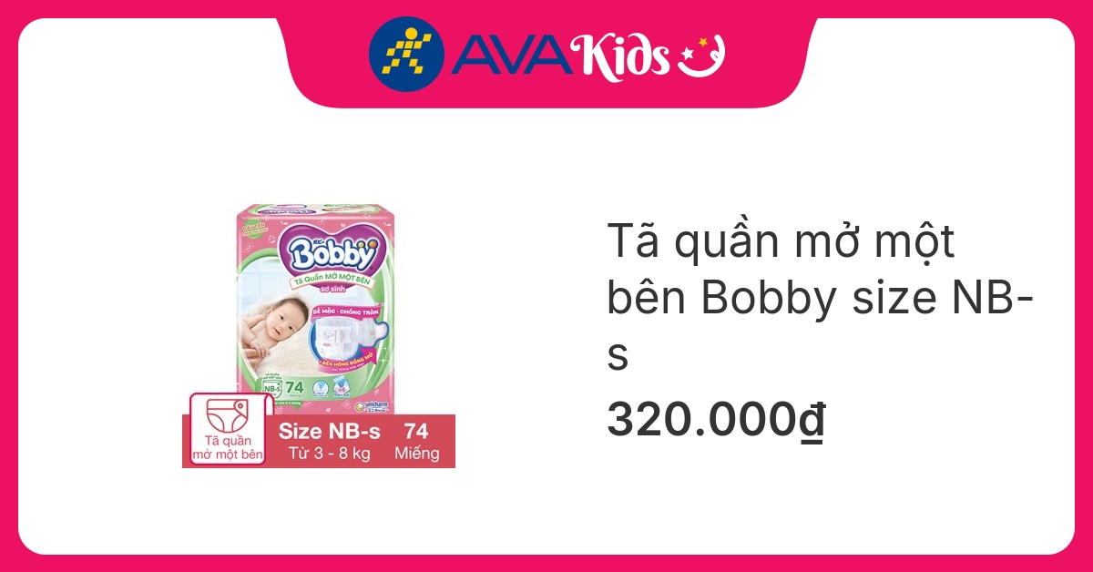 Tã quần mở một bên Bobby size NB-s 74 miếng (3 - 8 kg)