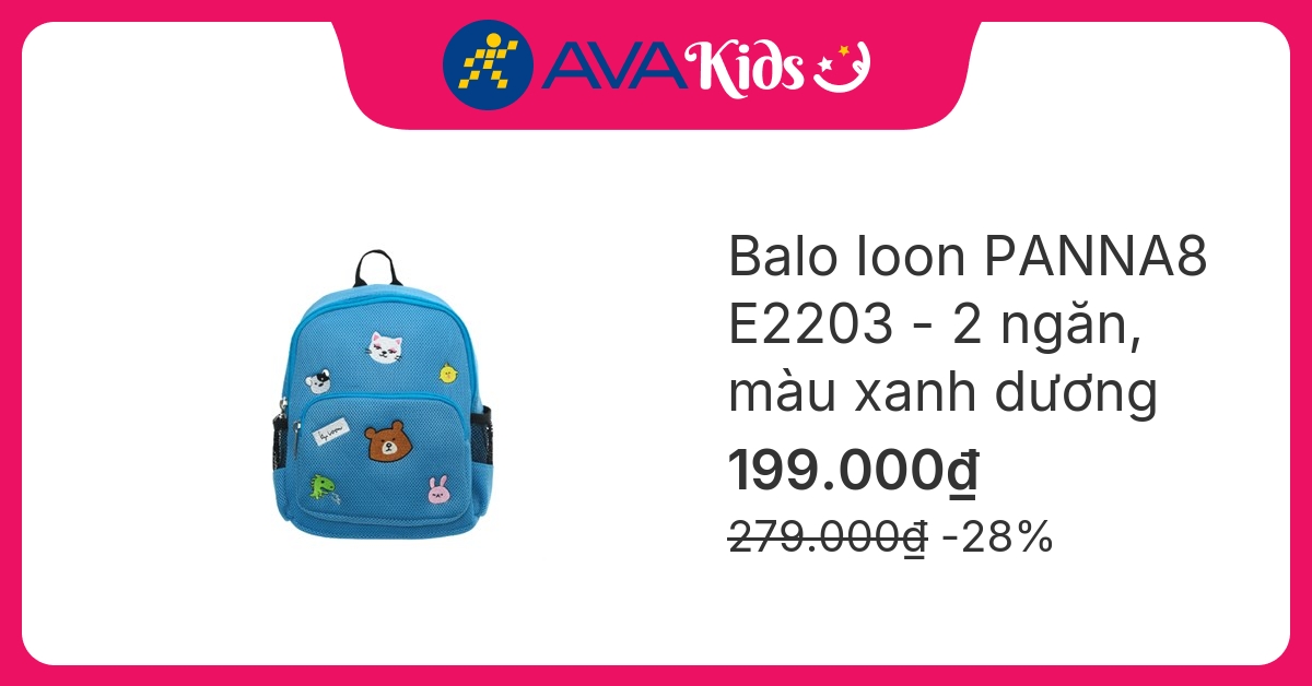 Balo cho bé mẫu giáo Ioon PANNA8 6 con vật E2203 xanh dương