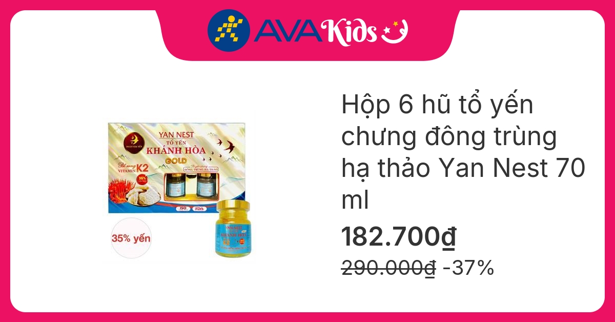 Hộp 6 hũ tổ yến chưng đông trùng hạ thảo Yan Nest 70 ml (từ 2 tuổi)