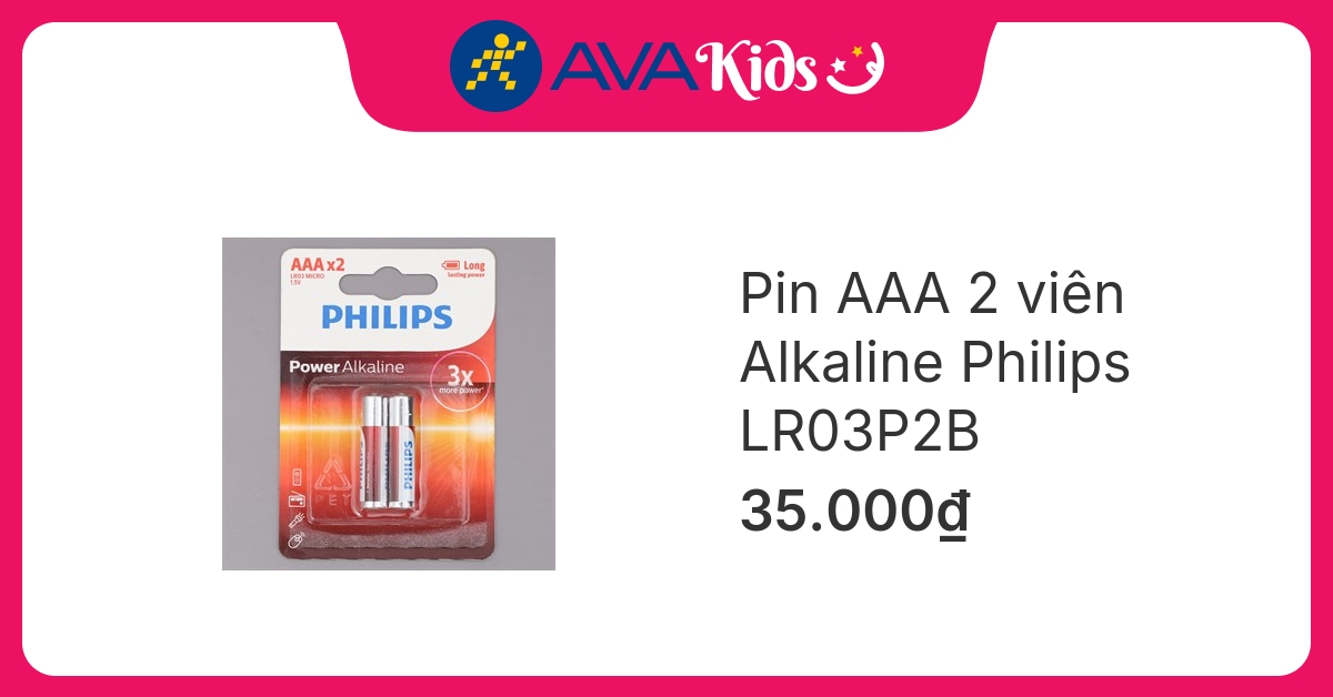 Pin AAA 2 viên Alkaline Philips LR03P2B