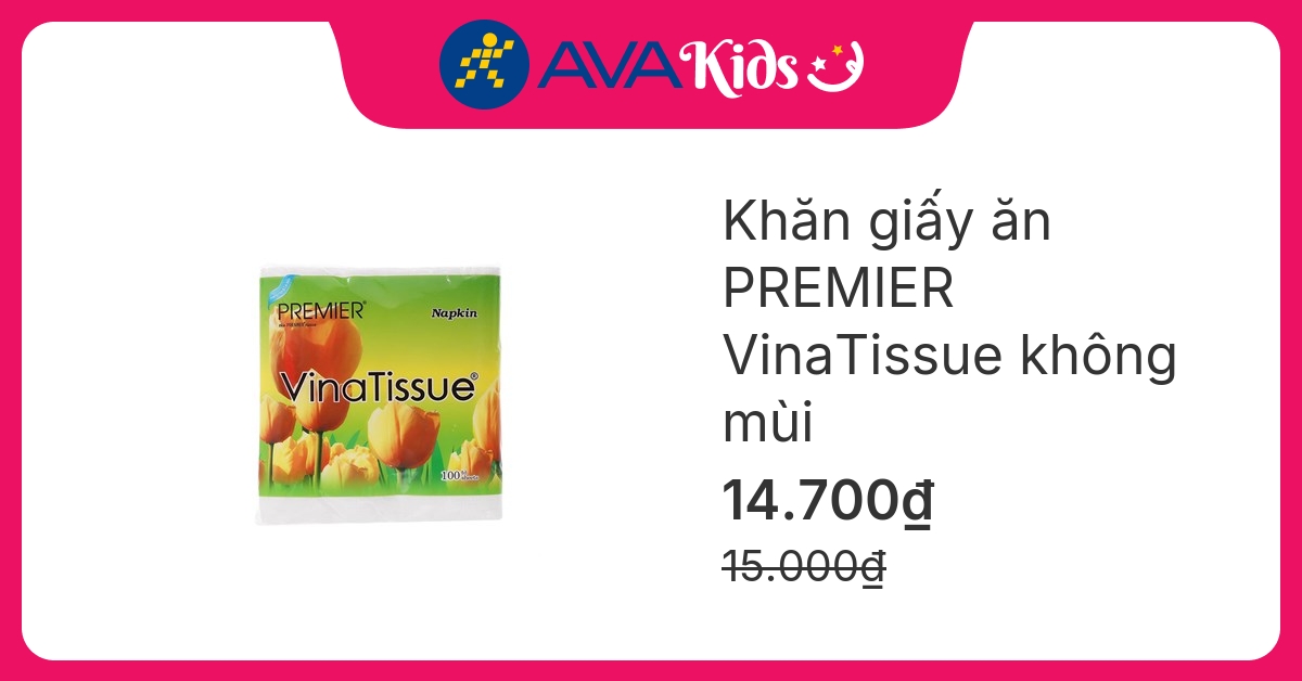 Gói 100 tờ khăn giấy ăn PREMIER VinaTissue không mùi 1 lớp