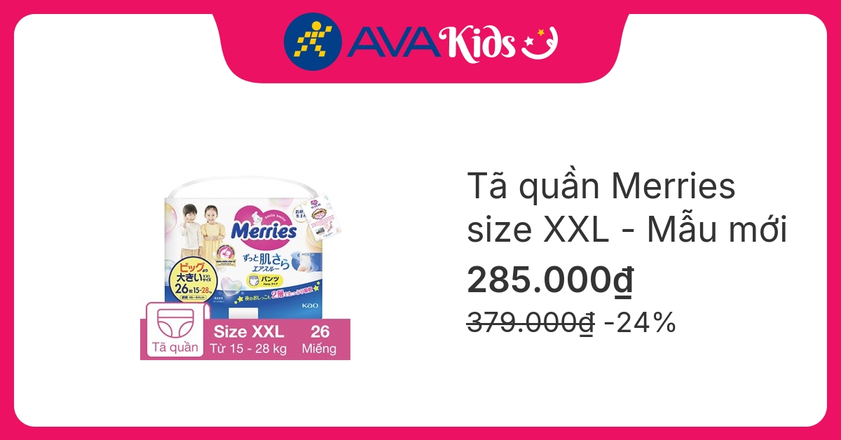 Tã quần Merries size XXL 26 miếng (15 - 28 kg) - Mẫu mới