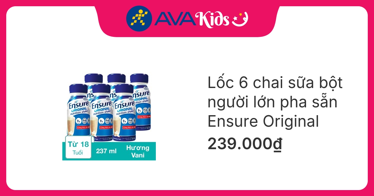 Lốc 6 chai sữa bột người lớn pha sẵn Ensure Original hương vani 237 ml