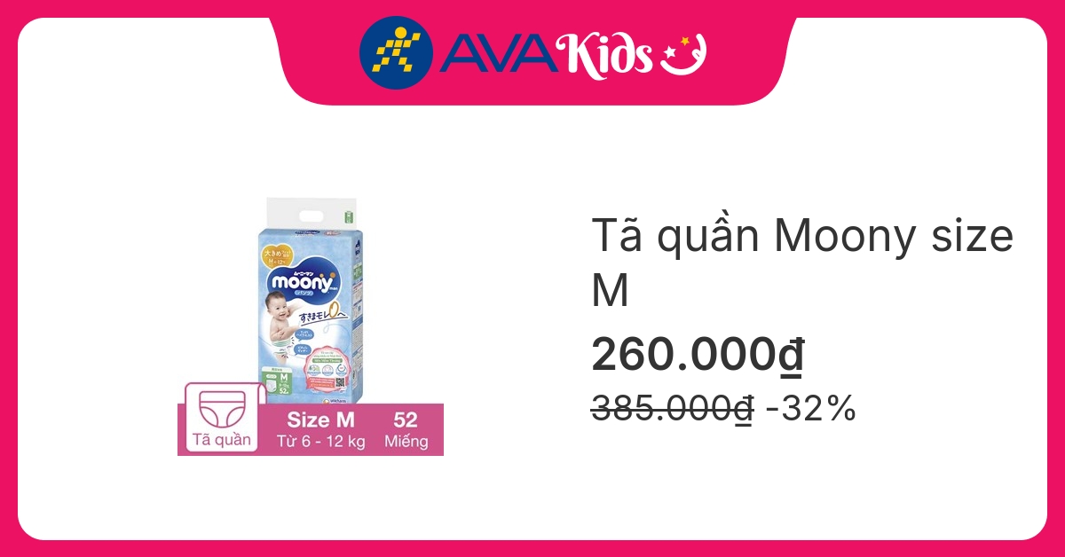 Tã quần Moony size M 52 miếng (6 - 12 kg)