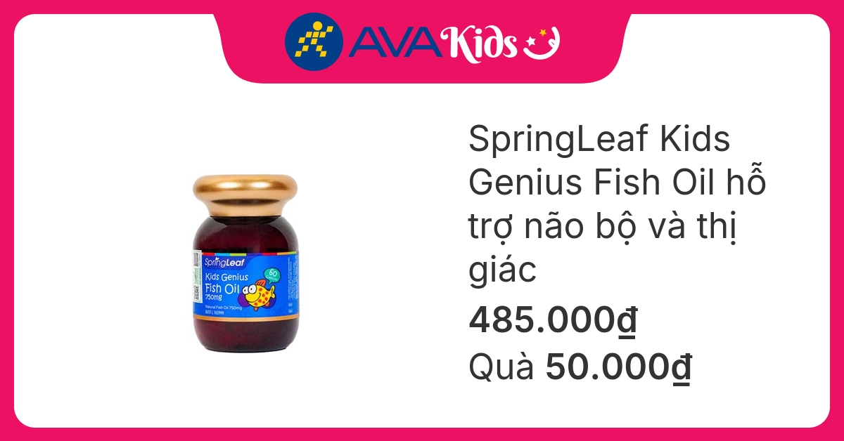 SpringLeaf Kids Genius Fish Oil hỗ trợ não bộ và thị giác hương cam, 60 viên dạng viên (từ 1 tuổi)