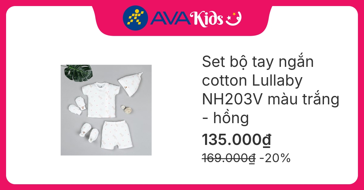 Set bộ tay ngắn bé gái Lullaby NH203V màu trắng - hồng