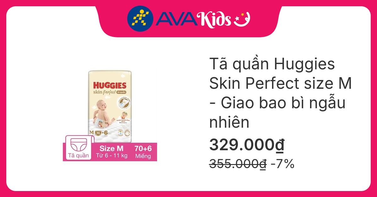 Tã quần Huggies Skin Perfect size M 70 + 6 miếng (6 - 11 kg) - Giao bao bì ngẫu nhiên