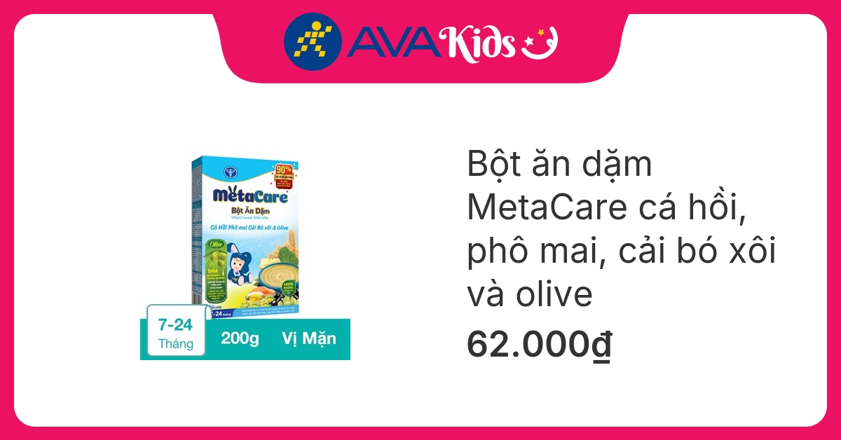 Bột ăn dặm MetaCare cá hồi, phô mai, cải bó xôi và olive hộp 200g (7 - 24 tháng)