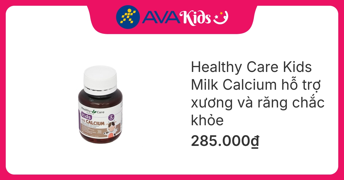 Healthy Care Kids Milk Calcium hỗ trợ xương và răng chắc khỏe hương chanh, 60 viên dạng viên (từ 4 tháng)