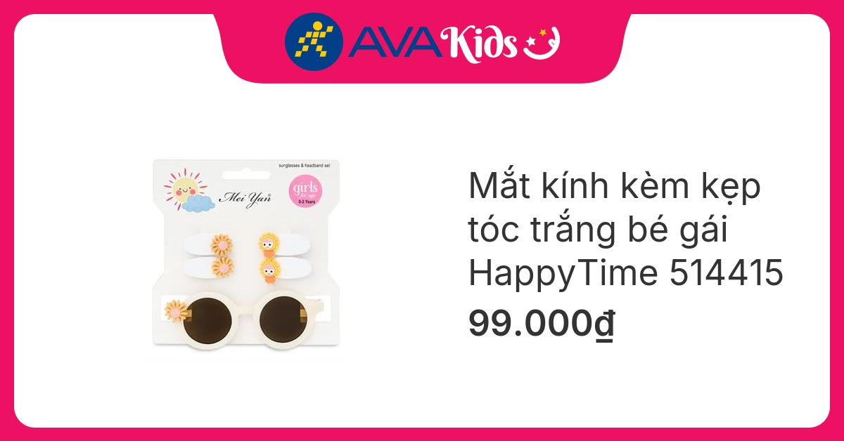 Mắt kính kèm kẹp tóc trắng bé gái HappyTime 514415