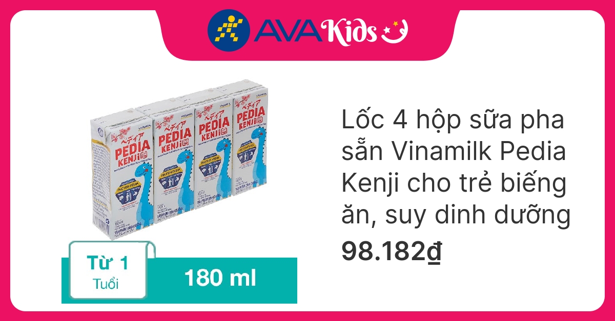 Lốc 4 hộp sữa pha sẵn Vinamilk Pedia Kenji 180 ml cho trẻ biếng ăn, suy dinh dưỡng (từ 1 tuổi) hover