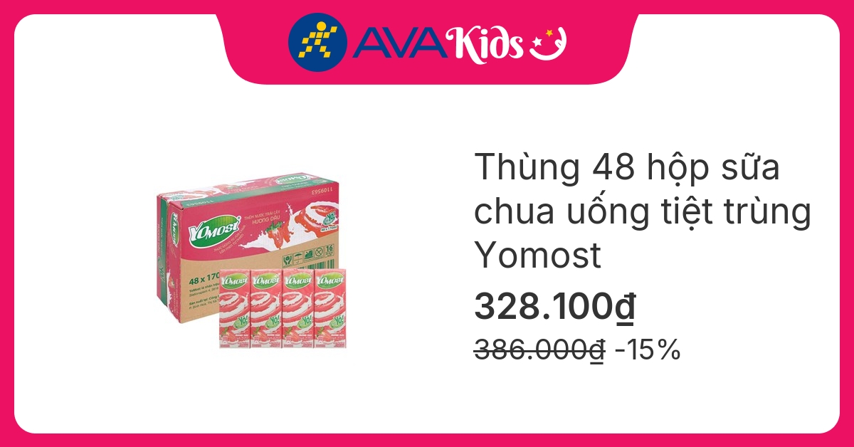 Thùng 48 hộp sữa chua uống tiệt trùng Yomost vị dâu 170 ml (từ 2 tuổi)