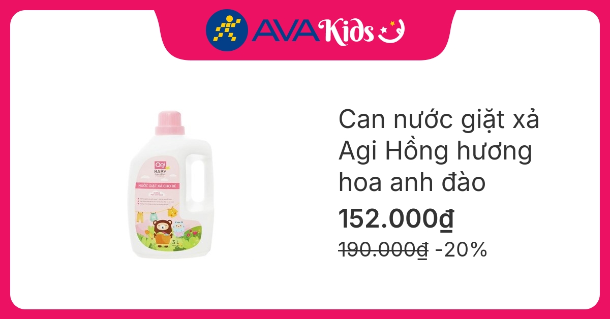 Nước giặt xả quần áo cho bé Agi Hồng hương hoa anh đào can 3 lít