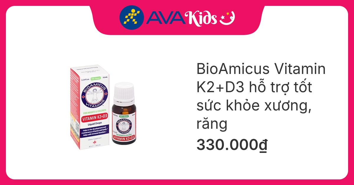 BioAmicus Vitamin K2+D3 hỗ trợ tốt sức khỏe xương, răng, 10 ml dạng nhỏ giọt (từ 0 tháng)