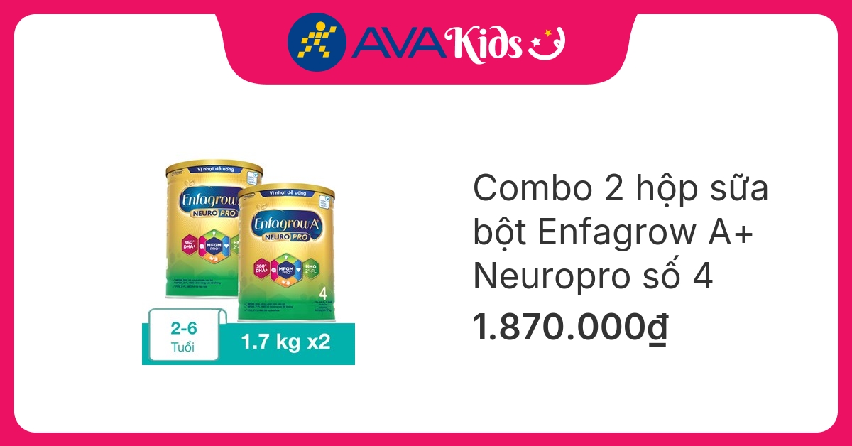 Combo 2 hộp sữa bột Enfagrow A+ Neuropro số 4 1.7 kg (2 – 6 tuổi) hover