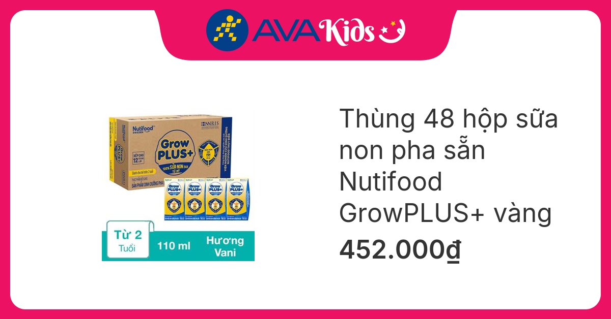 Thùng 48 hộp sữa non pha sẵn Nutifood GrowPLUS+ vàng hương vani 110 ml (từ 1 tuổi) hover