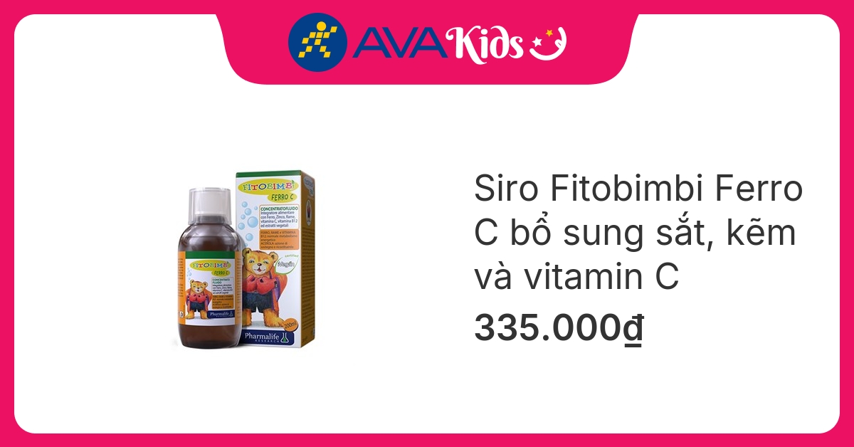 Siro Fitobimbi Ferro C bổ sung sắt, kẽm và vitamin C hương táo, 200 ml dạng uống (6 tháng - 12 tuổi)