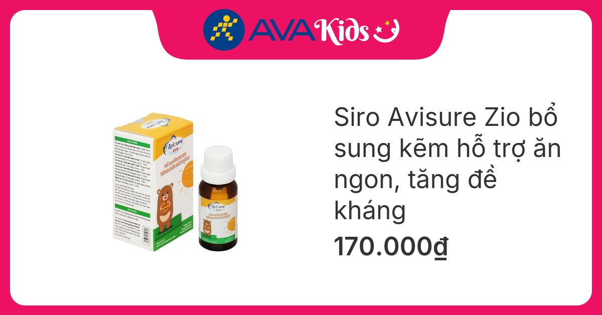 Siro Avisure Zio bổ sung kẽm hỗ trợ ăn ngon, tăng đề kháng hương cốm, 20 ml dạng nhỏ giọt (từ 6 tháng)
