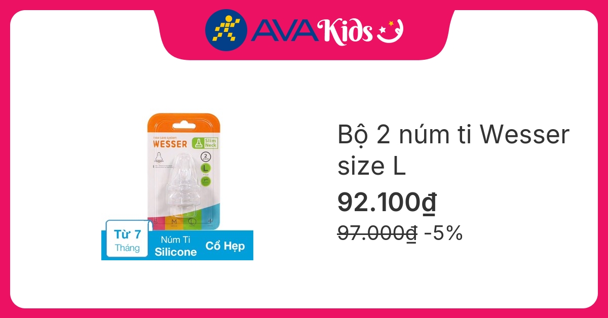 Bộ 2 núm ti Wesser cổ hẹp size L (từ 7 tháng)