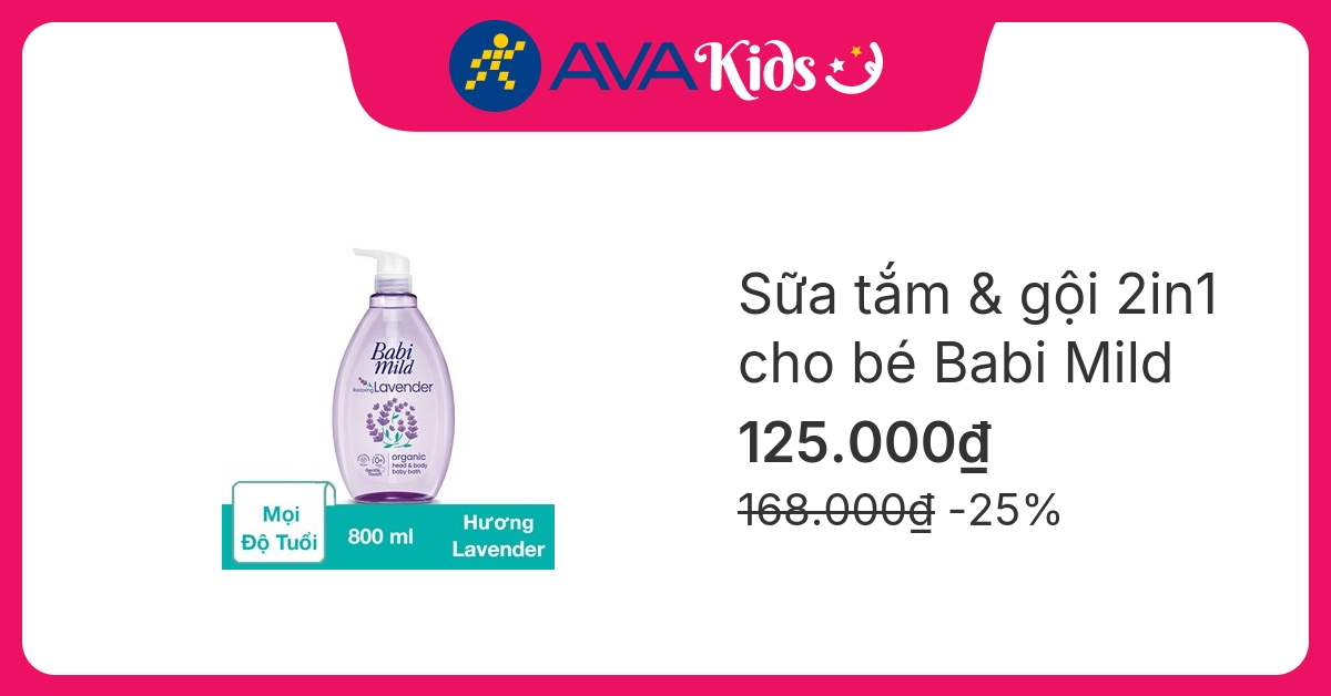 Sữa tắm & gội 2in1 cho bé Babi Mild hương hoa oải hương 800 ml (mọi độ tuổi)