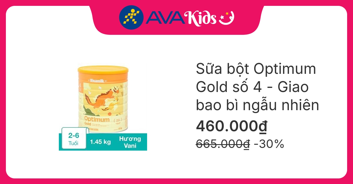 Sữa bột Optimum Gold số 4 hương vani 1.45 kg (2 - 6 tuổi) - Giao bao bì ngẫu nhiên