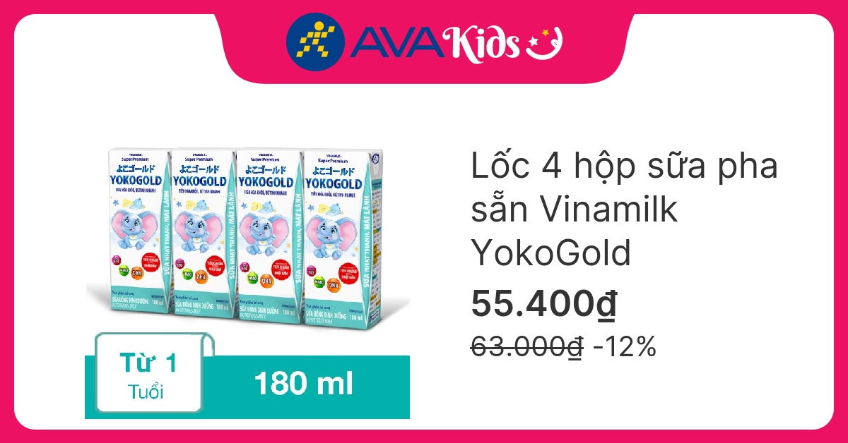 Lốc 4 hộp sữa pha sẵn Vinamilk YokoGold 180 ml (từ 1 tuổi) hover