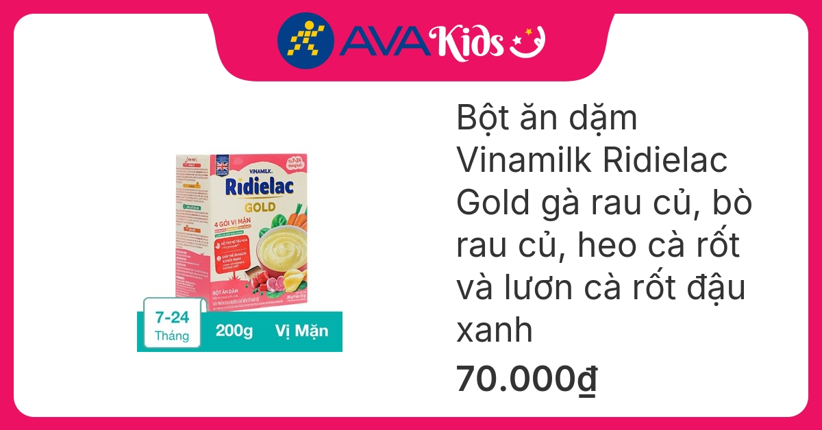 Bột ăn dặm Vinamilk Ridielac Gold 4 vị mặn hộp 200g (7 - 24 tháng)