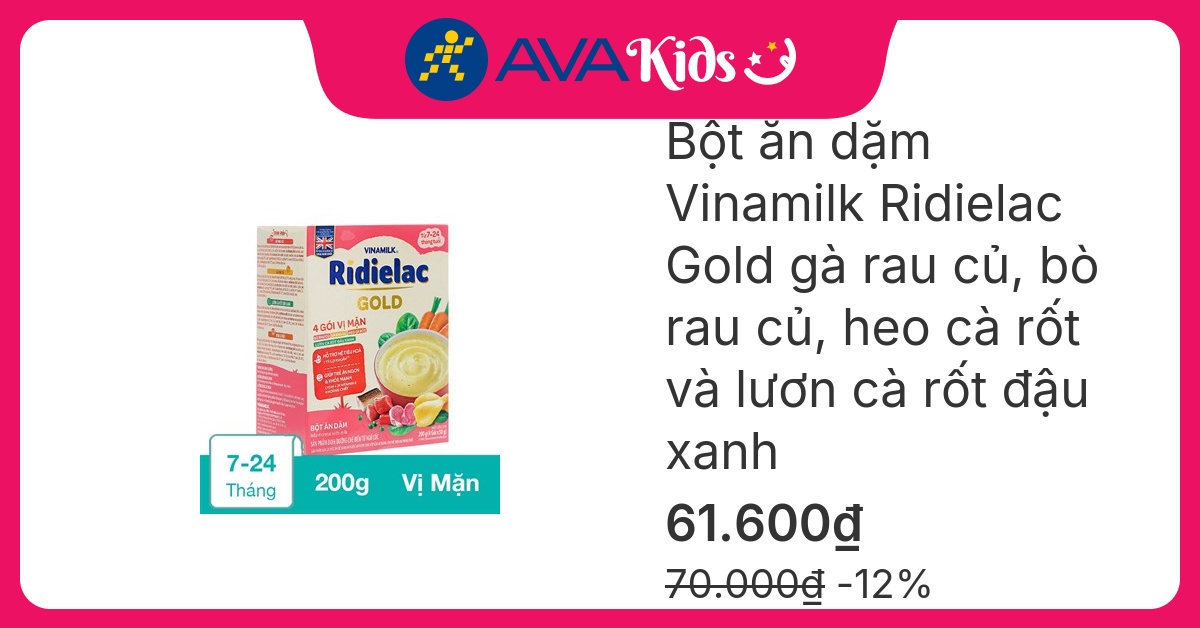 Bột ăn dặm Vinamilk RiDielac Gold 4 vị mặn hộp 200g (7 – 24 tháng) hover