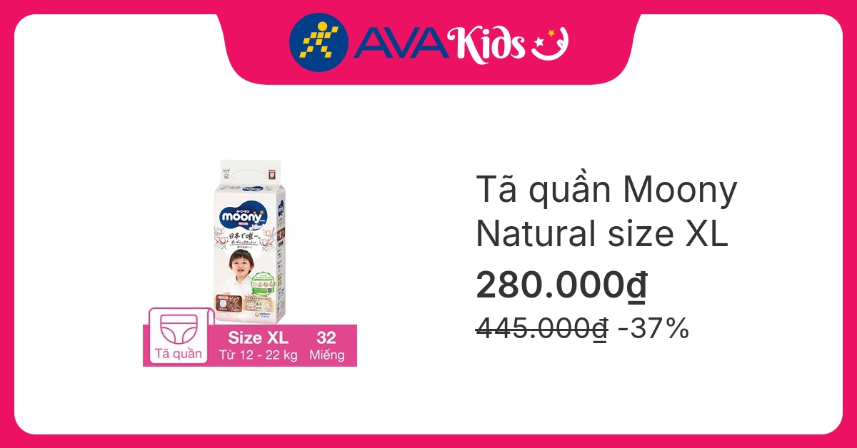 Tã quần Moony Natural size XL 32 miếng (12 - 22 kg)