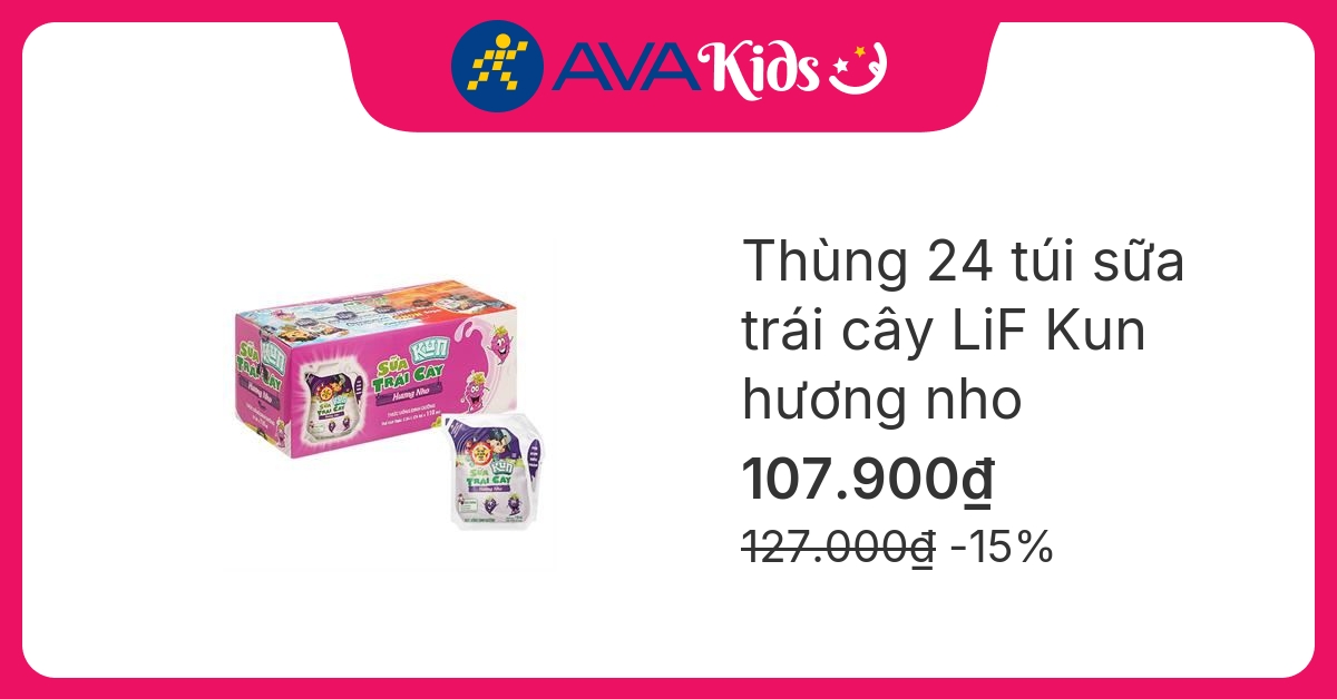 Thùng 24 túi sữa trái cây LiF Kun hương nho 110 ml (từ 3 tuổi)